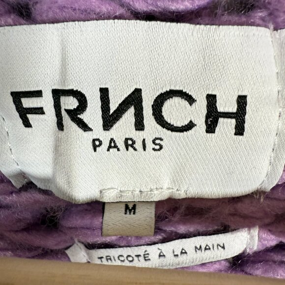 FRNCH Lorene Violet Camel Cardigan Sweater Women's Medium Chunky Knit Open Front - Picture 9 of 15